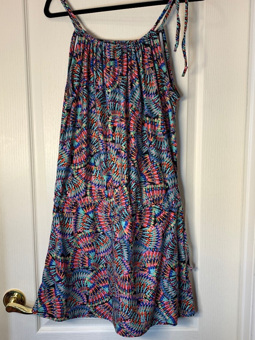 Colorful Resort Sundress Size L –‎ Vibrant Print Tie Waist Cruise Vacation Dress